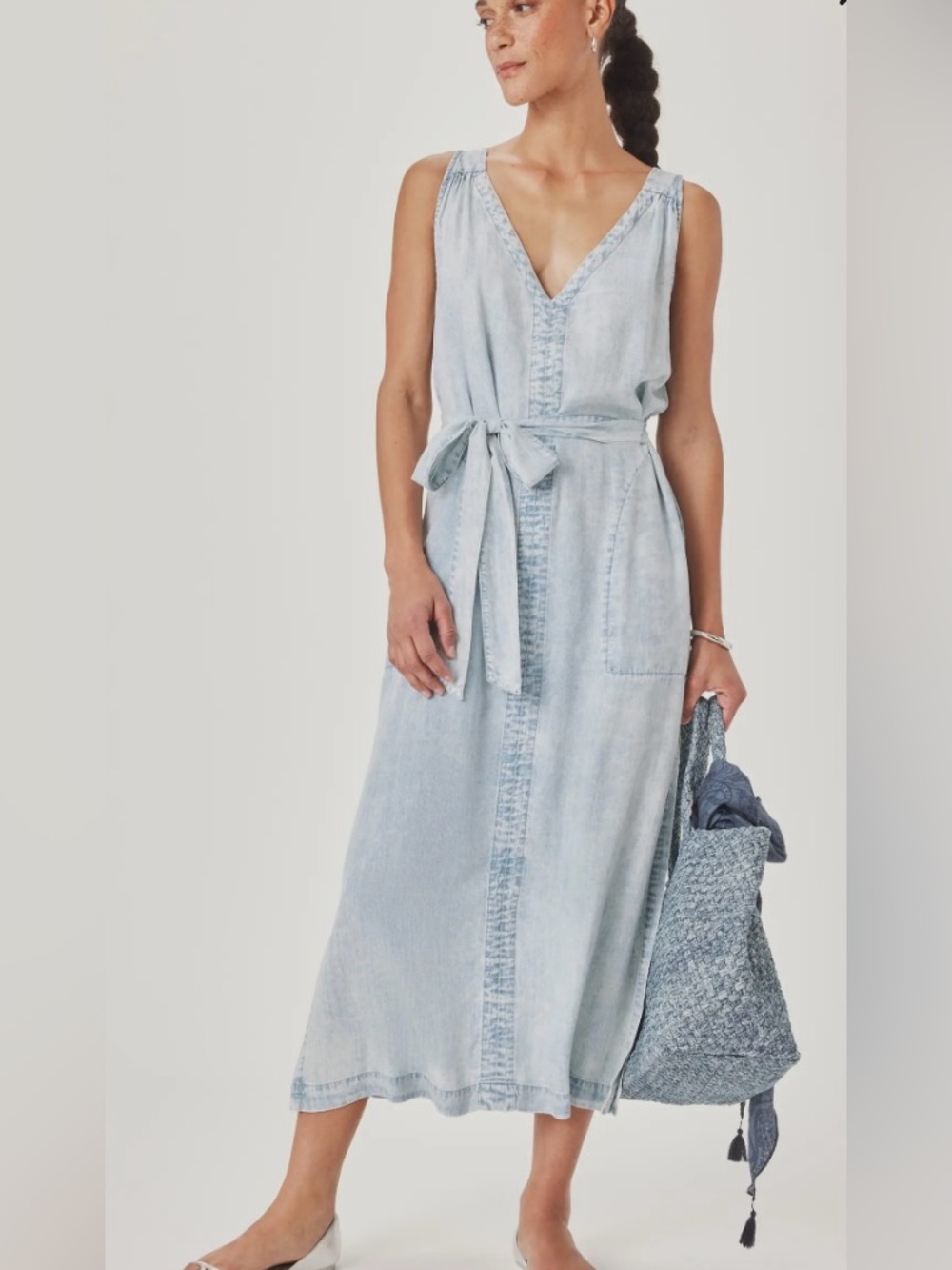 NEW Splendid Landon Sleeveless Denim Dress in Bleached Indigo Blue Size XS